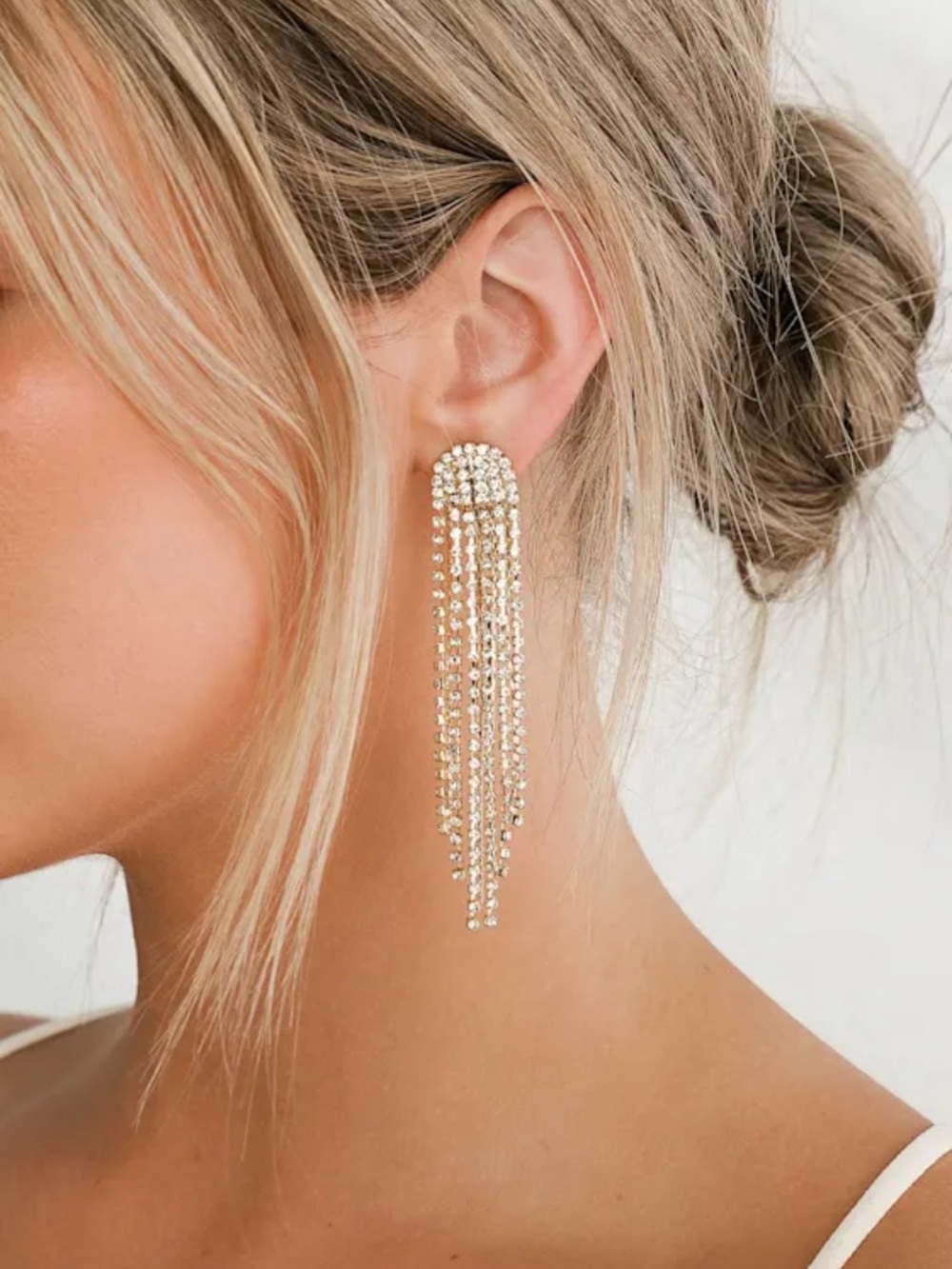 Gold Crystal Fringe Drop Earrings - Women Jewelry
